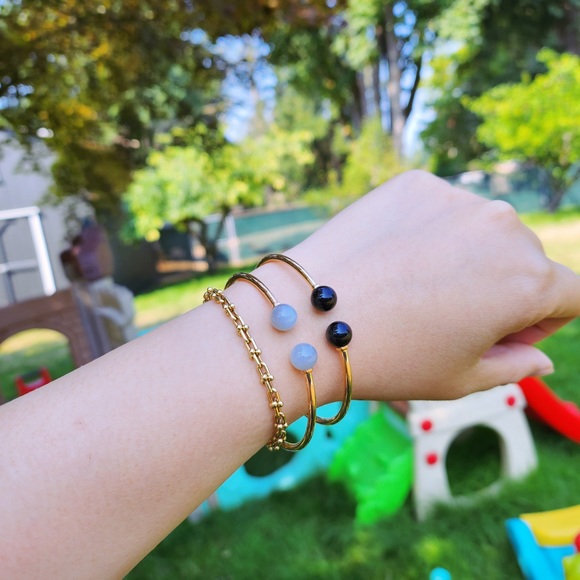 🎊SOLD🎊RARE Tiffany & Co HardWear Ball Gray Moonstone 18k RG Cuff MEDIUM Bangle - Picture 7 of 7